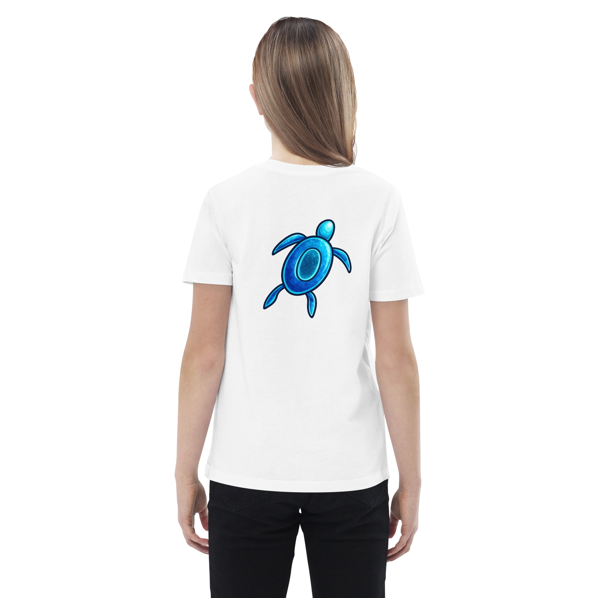 The Gaby Tee — back view, white organic cotton kids t-shirt by Gaby & Friends