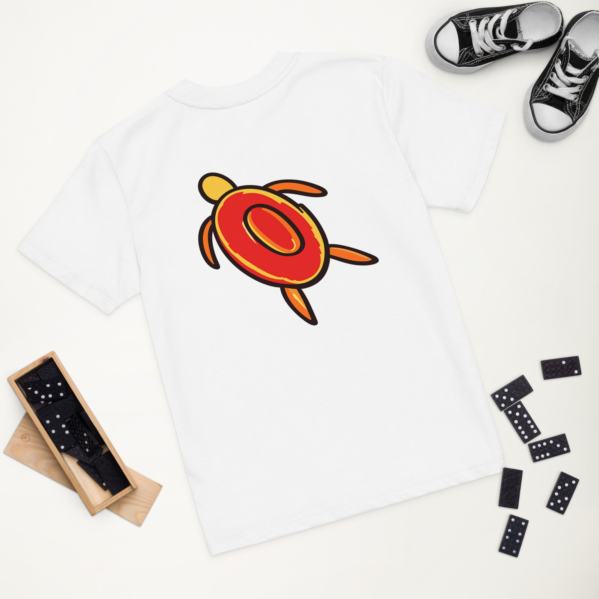 Coral Dream Tee — white organic cotton kids t-shirt with colorful coral red sea turtle design by Gabrielle